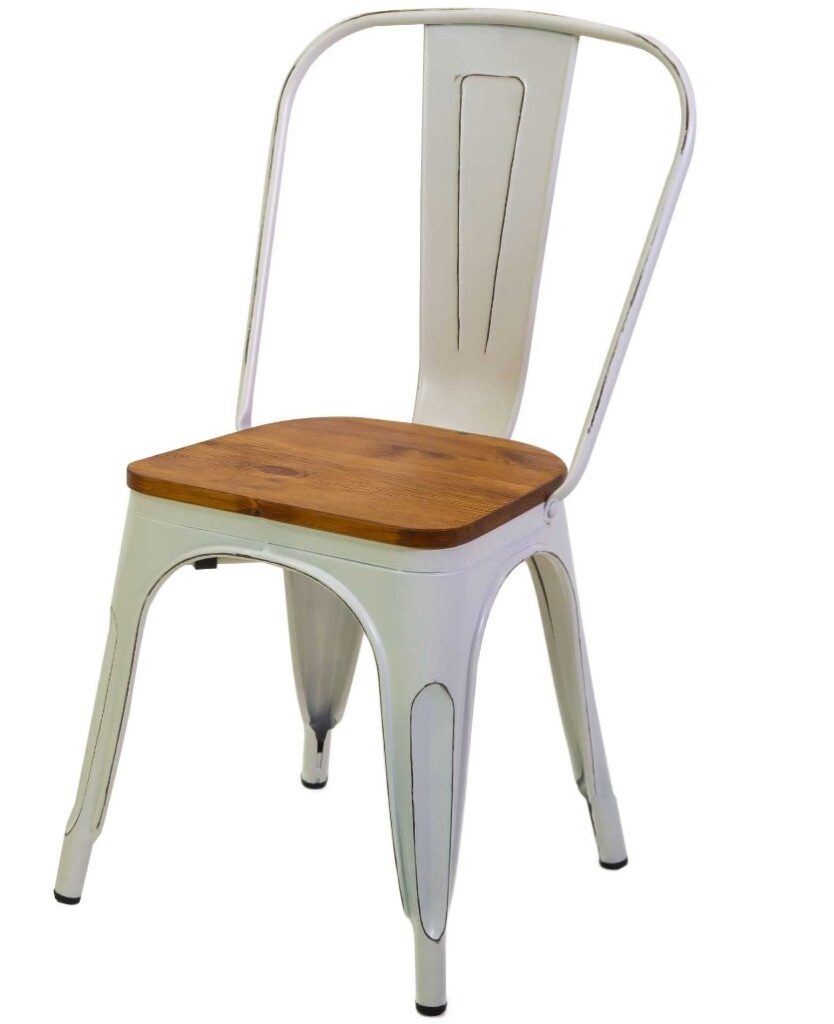 Sedia ferro new bristol bianco antico seduta legno cm43x43h45/84
